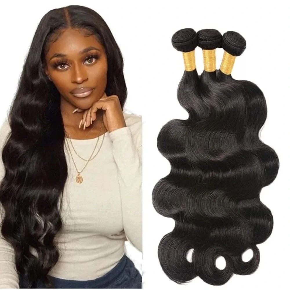 3 Pack 28 Inch Body Wave Hair Extensions Natural Black Wavy Weft Bundles NEW